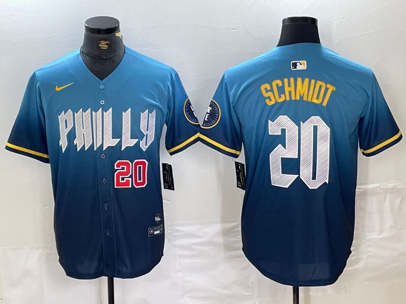 Men Philadelphia Phillies #20 Schmidt Blue City Edition Nike 2024 MLB Jersey style 3